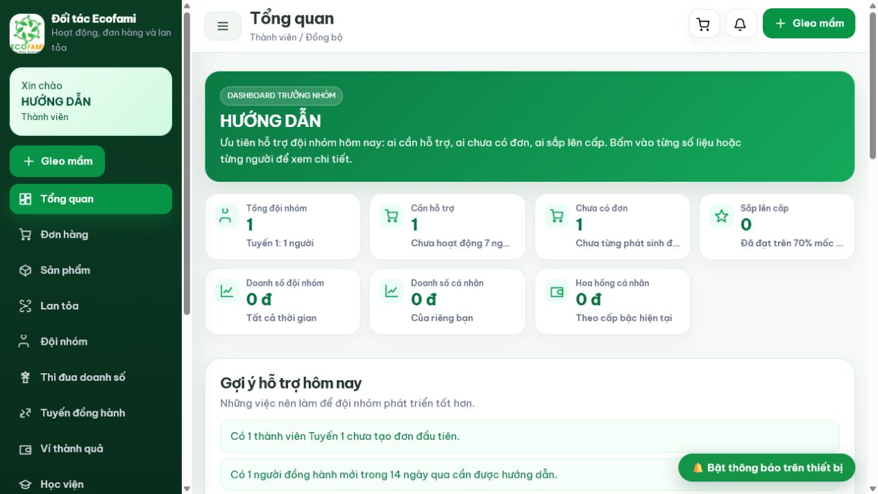 Giao diện Tổng quan Ecofami App